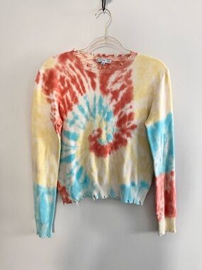 FATE Rainbow Colored Tie Dye Distressed Sweater